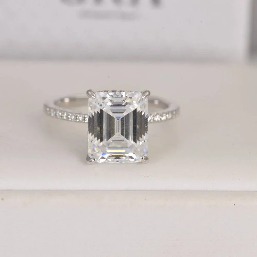 5.5ct Emerald Cut Moissanite Engagement Ring 925